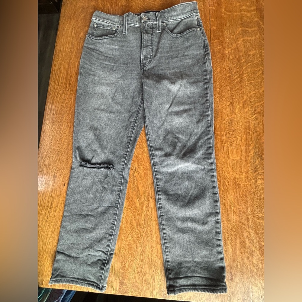Madewell Gray Straight Leg Jeans with Distressed Look